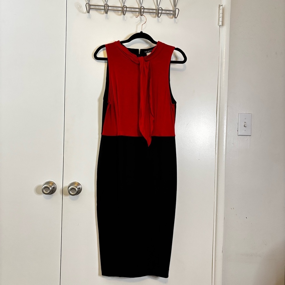 Red and Black Sheath Midi Dress